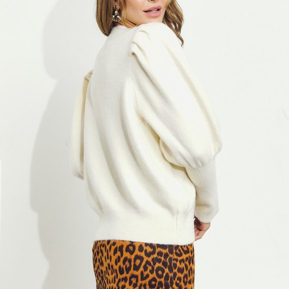 Lantern Sleeve Crewneck Ribbed Trim Sweater - Picture 5 of 6